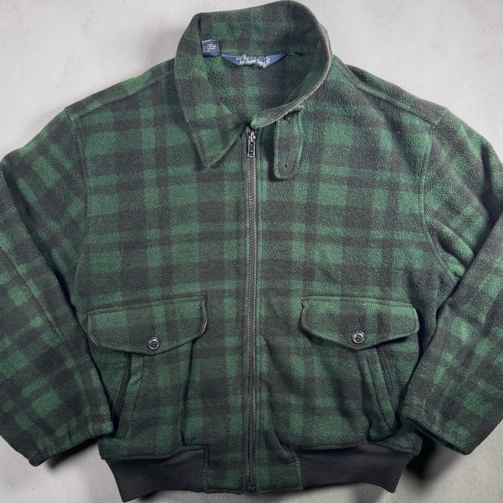 Vintage 90s Polo Ralph Lauren Black Watch Plaid Fleece Jacket L USA Bomber